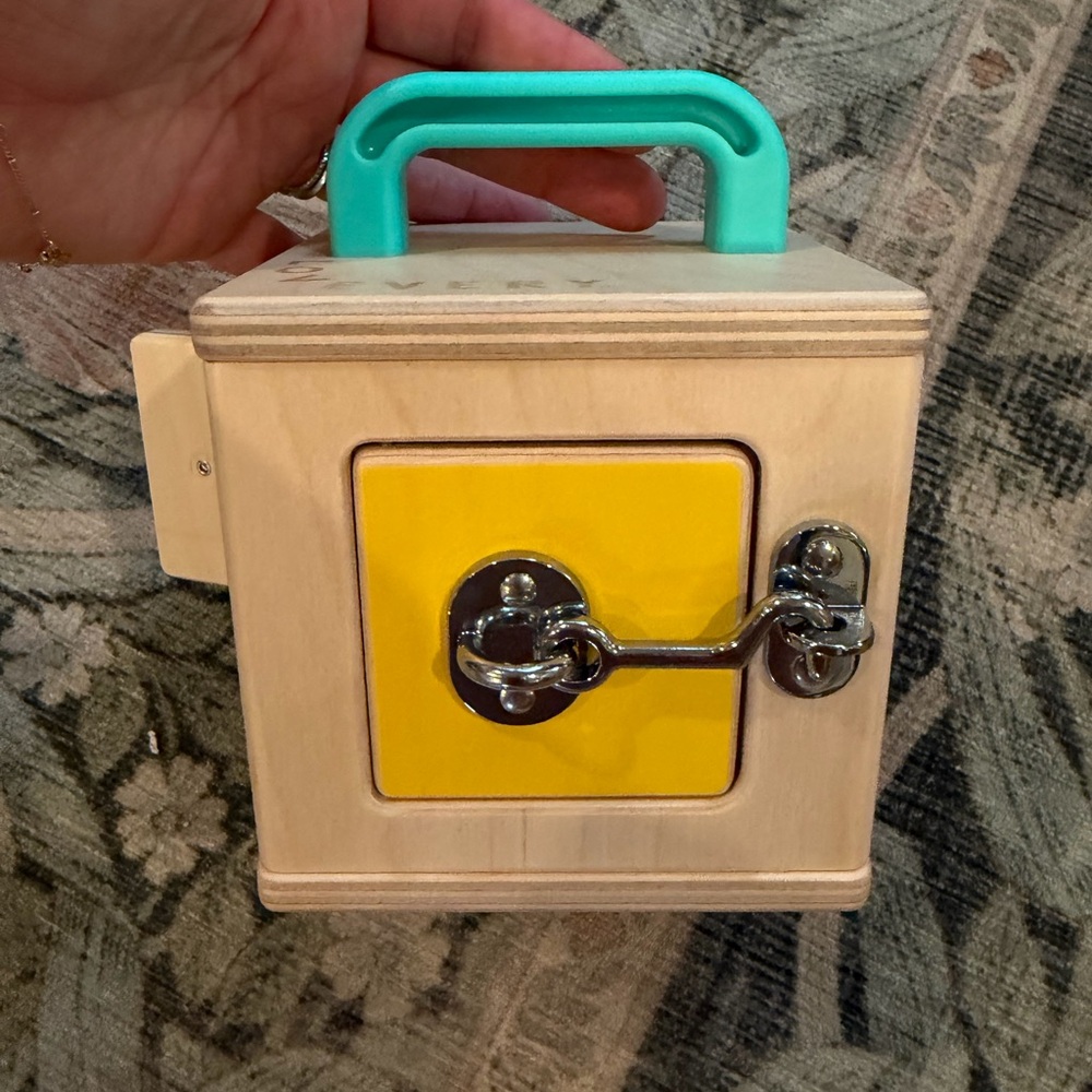 Wooden Lock Box Toy with Yellow Door